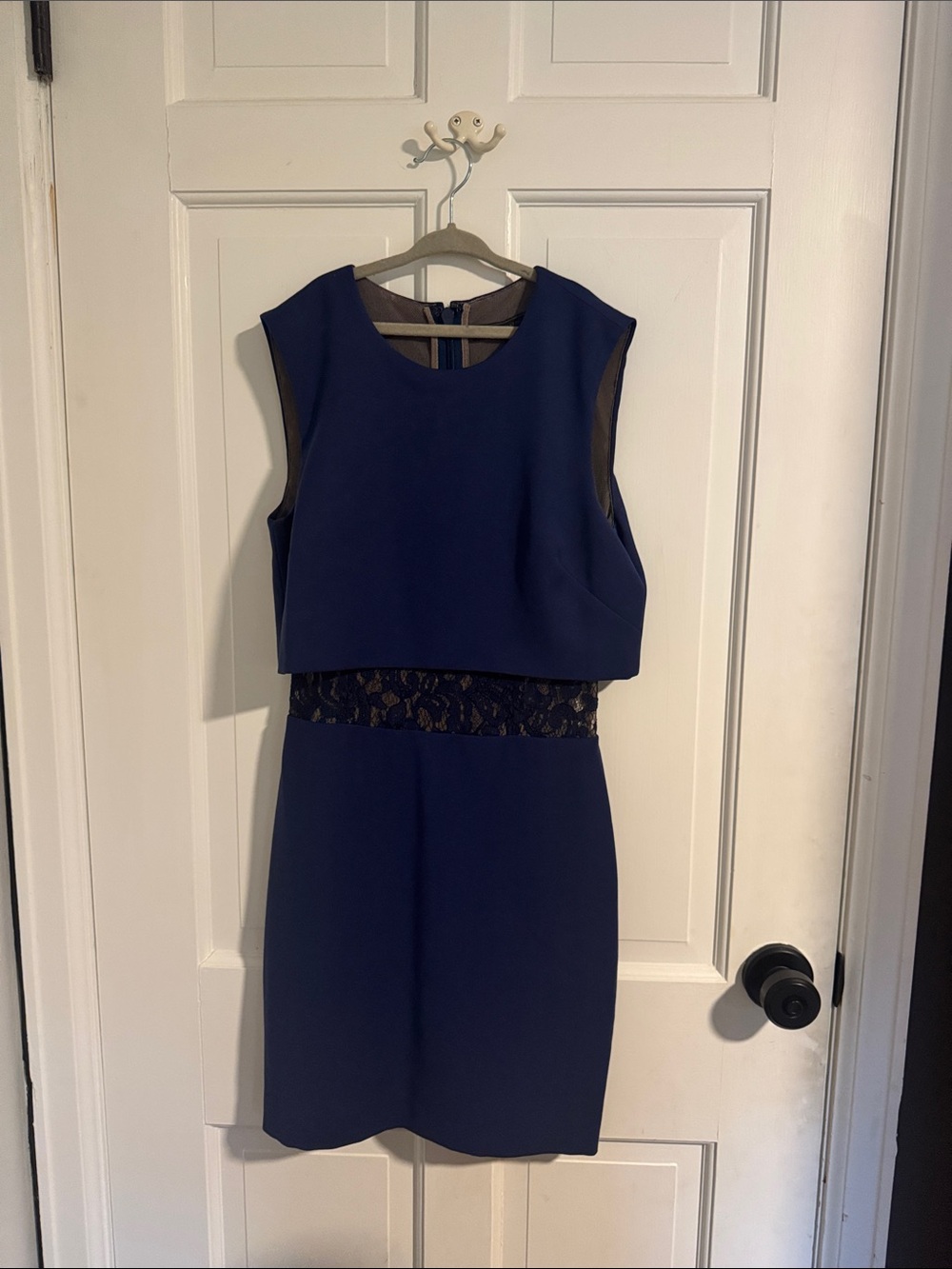 BCBG MaxAzria Women's Navy Lace-Detail Sleeveless Sheath Dress